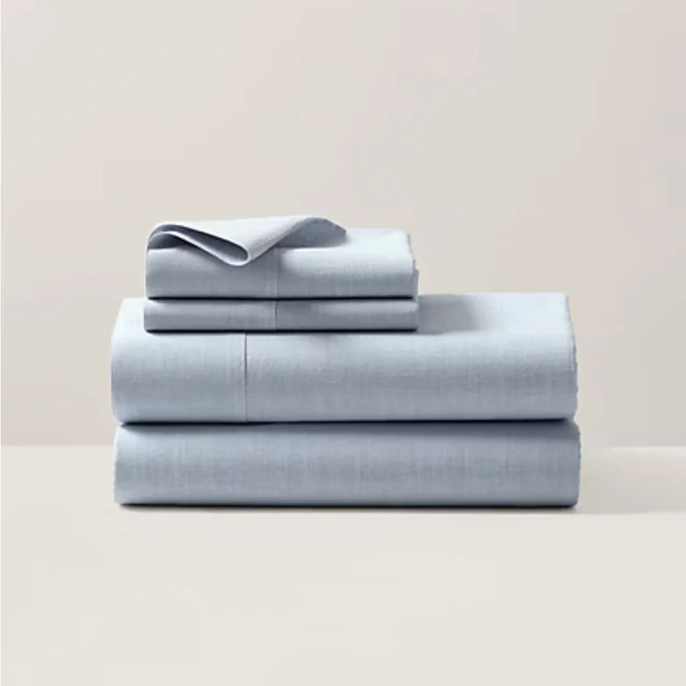 Ralph Lauren Fitted Sheet California King Blue Extra Deep Workshirt Chambray New - Picture 1 of 5